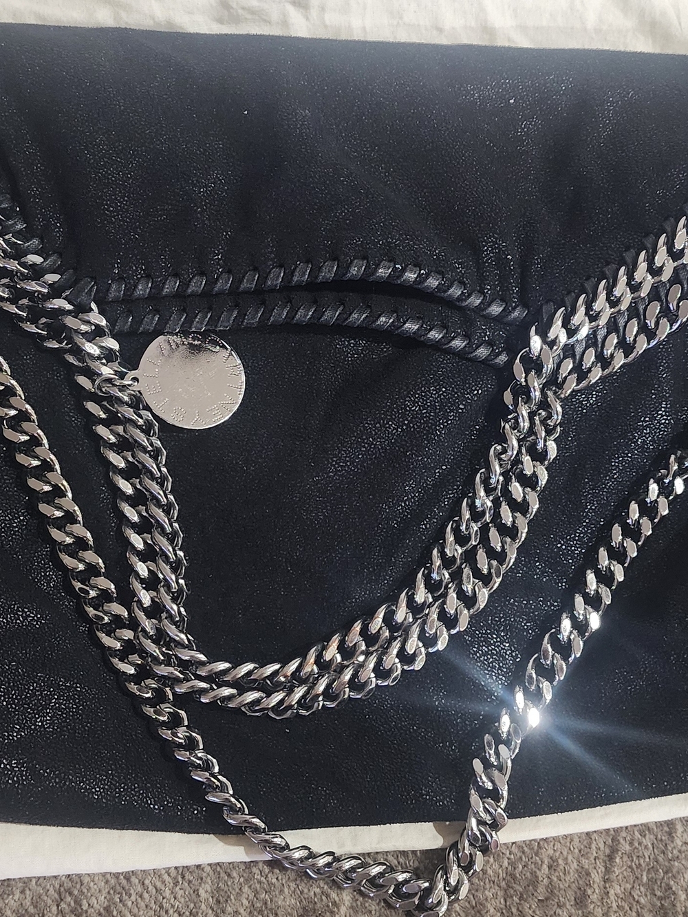 Stella McCartney Black Bag with Silver Chain and Pink Lining